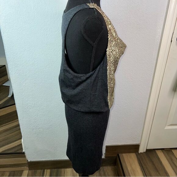 Tory Burch Charcoal Sequin Embellished Wool Midi Dress Gold/Gray Sz Small - Picture 9 of 12